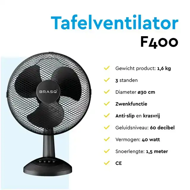 TAFELVENTILATOR BRASQ F400 Ã˜ 30CM