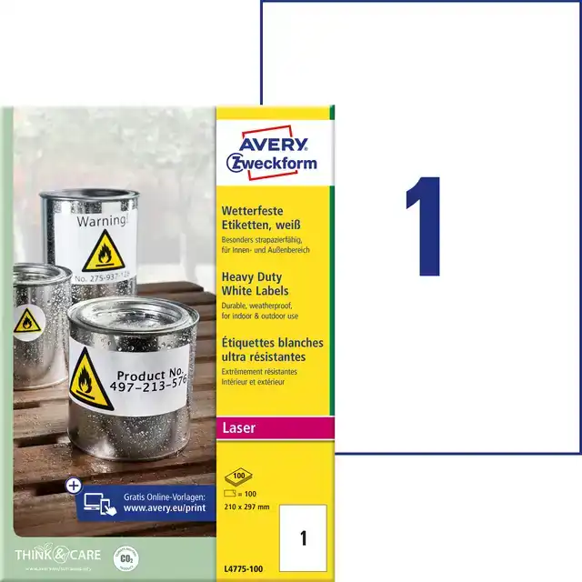 ETIKET AVERY L4775-100 210X297MM 100ST