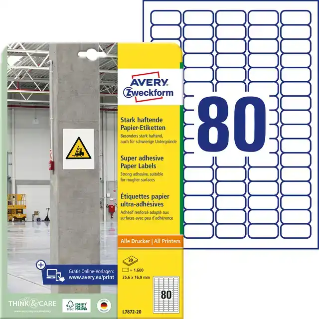 ETIKET AVERY L7872-20 35.6X16.9MM