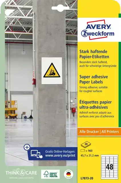 ETIKET AVERY ZWECKFORM L7873-20