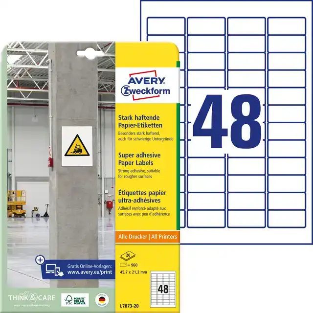 ETIKET AVERY L7873-20 45.7X21.2MM 960ST