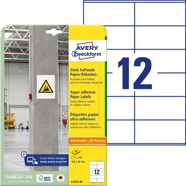ETIKET AVERY L7875-20 105X48MM 240ST