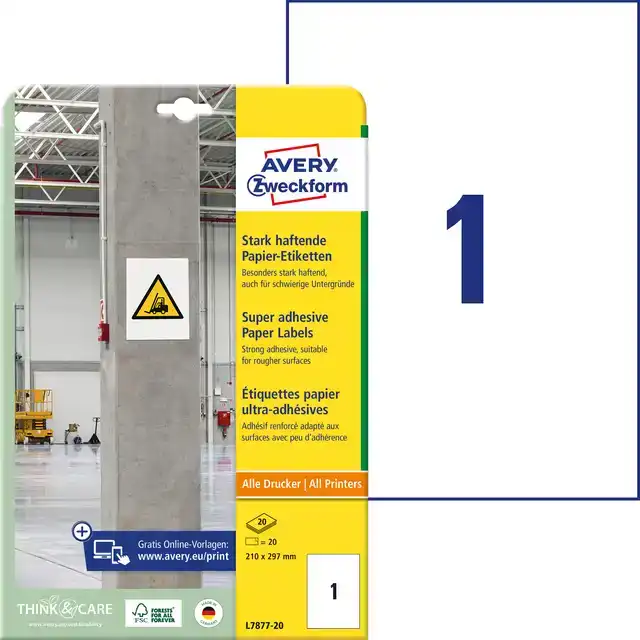ETIKET AVERY L7877-20 210X297MM 20ST