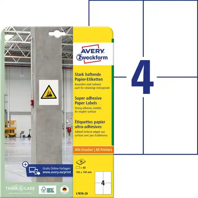 ETIKET AVERY L7876-20 105X148MM 80ST