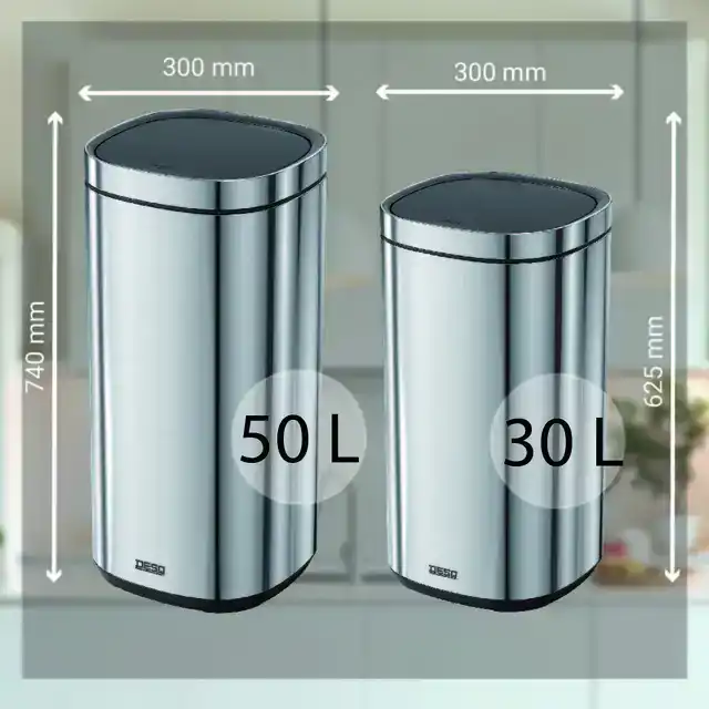 AFVALBAK DESQ TOUCH 50 LITER RVS ZILVER