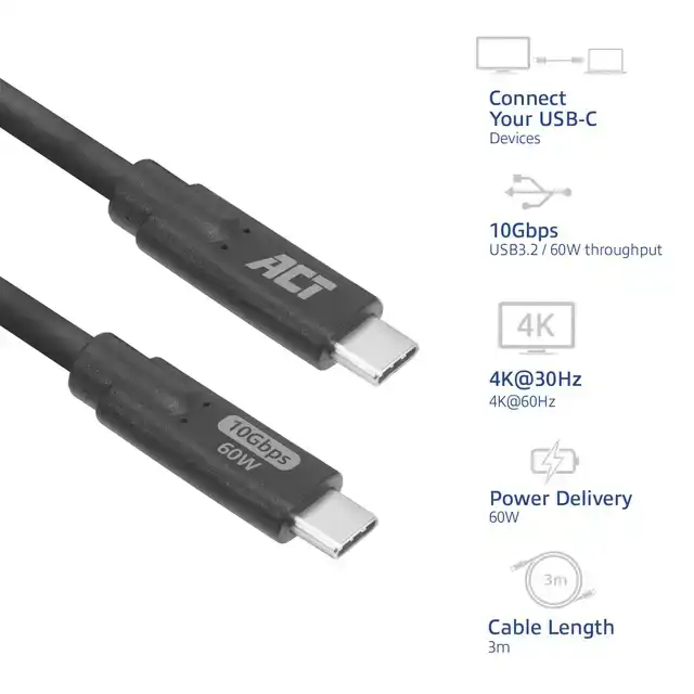 KABEL ACT USB-C 3.0 10GBPS 60W USB 3