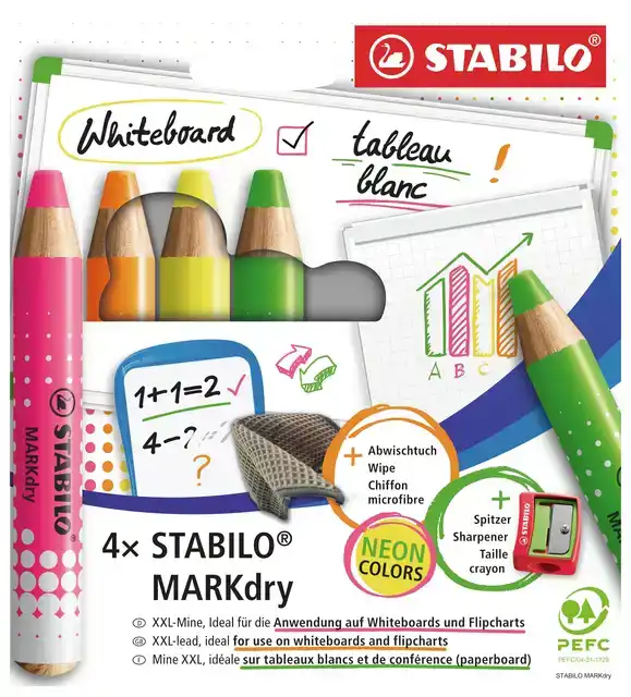 WHITEBOARDPOTLOOD STABILO MARKDRY 4ST