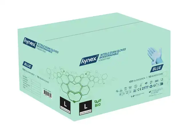 HANDSCHOEN HYNEX NITRIL BIO L BLAUW