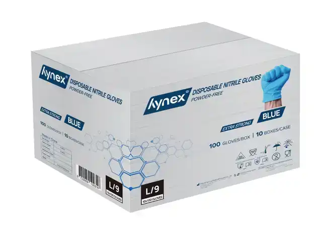 HANDSCHOEN HYNEX NITRIL L BLAUW 5GR 100