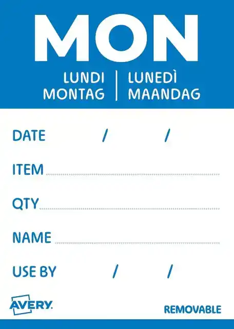 ETIKET AVERY HACCP MAANDAG-BLAUW