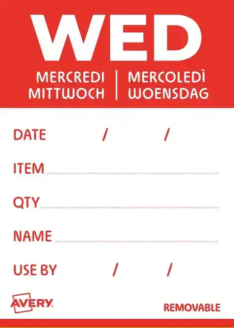 ETIKET AVERY HACCP WOENSDAG-ROOD