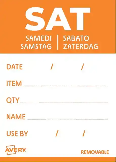 ETIKET AVERY HACCP ZATERDAG-ORANJE