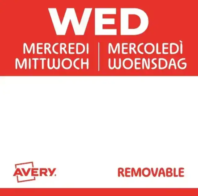 ETIKET AVERY HACCP WOENSDAG-ROOD