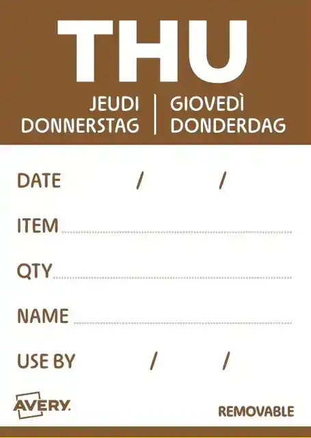 ETIKET AVERY HACCP DONDERDAG-BRUIN