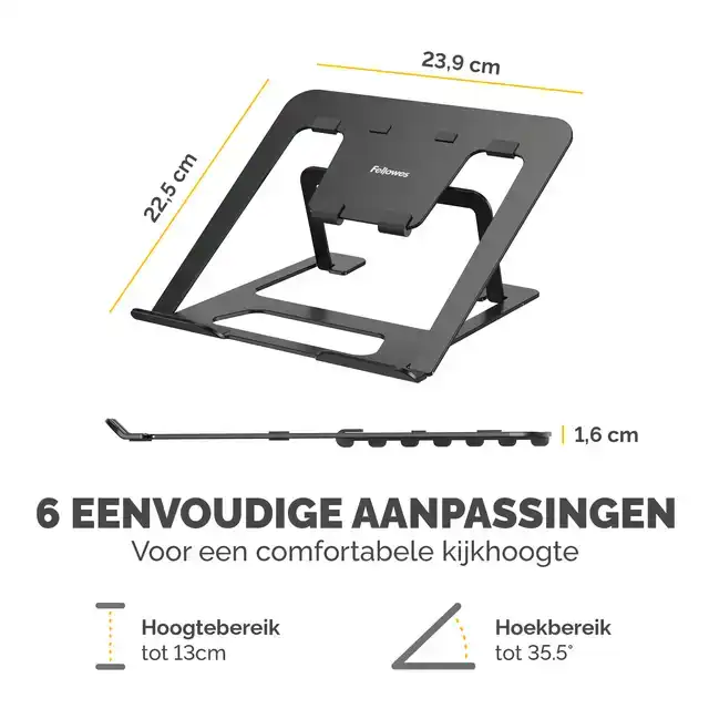 LAPTOPSTANDAARD FELLOWES ALUMIA ZWART