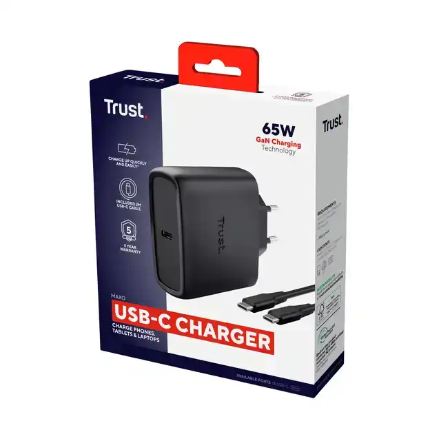 OPLADER TRUST MAXO 65W USB-C GAN ZWART