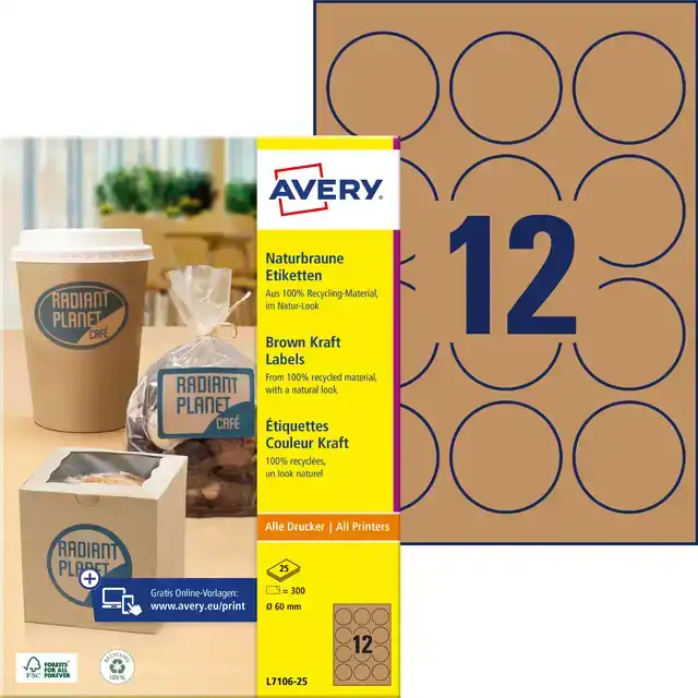 ETIKET AVERY L7106-25 60MM KRAFT 300ST
