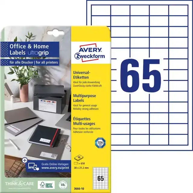 ETIKET AVERY 3666-10 38X21.2MM WIT