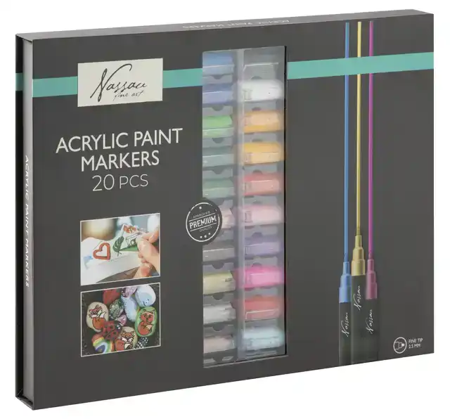 ACRYLMARKER NASSAU SET Ã  20 KLEUREN