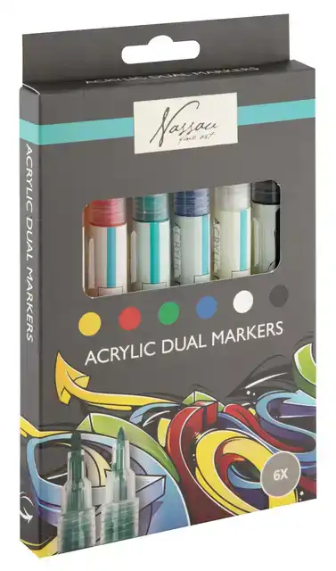 ACRYLMARKER NASSAU DUAL TIP SET Ã 6