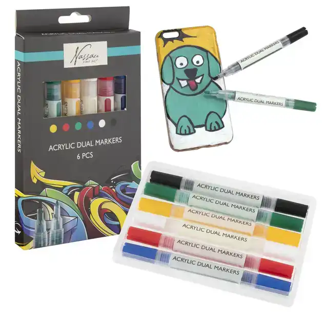 ACRYLMARKER NASSAU DUAL TIP SET Ã 6