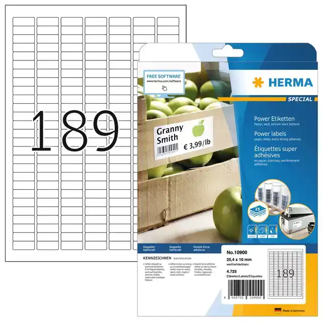 ETIKET HERMA POWER 10900 25.4X10MM WIT
