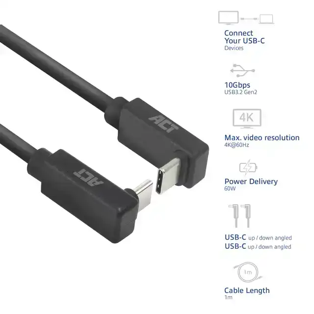 KABEL ACT USB-C HOEK BOVEN/BENEDEN