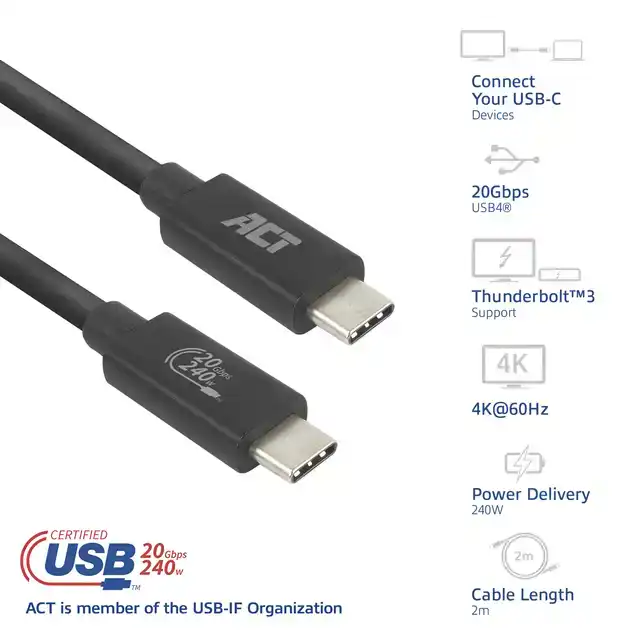 KABEL ACT USB-C 4.0 20GBPS THUNDERBOLT