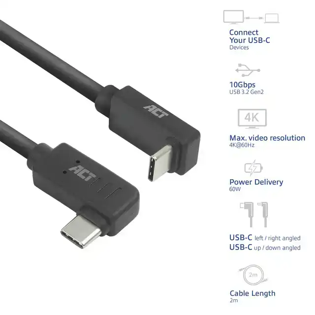 KABEL ACT USB-C HOEK LINKS/RECHTS