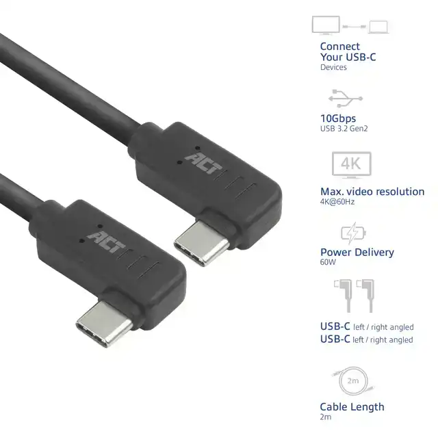 KABEL ACT USB-C HOEK LINKS/RECHTS