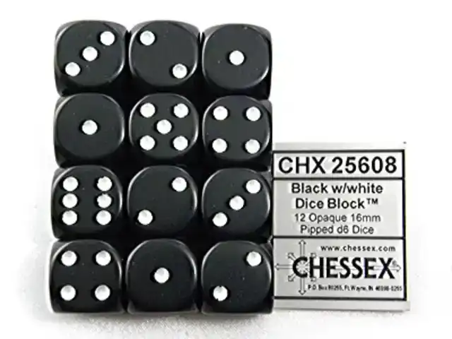 DOBBELSTEEN CHESSEX BLACK/WHITE D6 SET CHESSEX