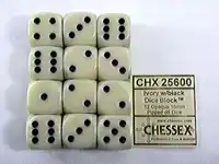 DOBBELSTEEN CHESSEX IVORY/BLACK D6 SET CHESSEX