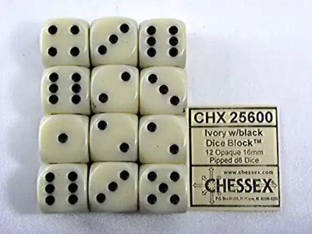 DOBBELSTEEN CHESSEX IVORY/BLACK D6 SET CHESSEX