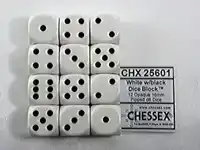 DOBBELSTEEN CHESSEX WHITE/BLACK D6 SET CHESSEX
