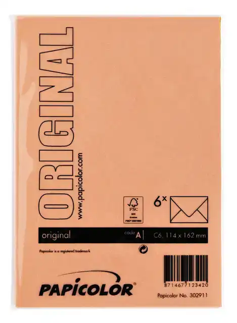 ENVELOP PAPICOLOR C6 114X162MM ORANJE