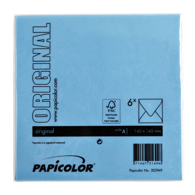ENVELOP PAPICOLOR 140X140MM HEMELSBLAUW