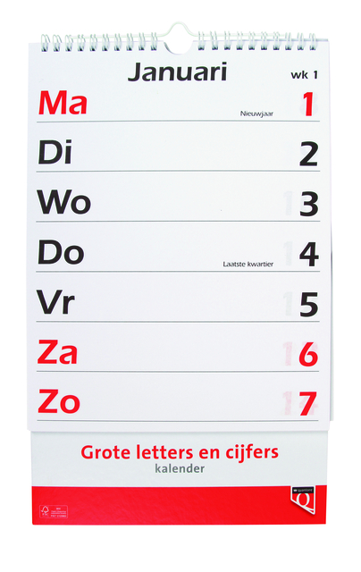 KALENDER 2026 MET GROTE LETTERS EN
