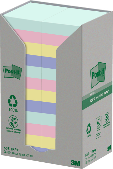 MEMOBLOK POST-IT 653RPT 38X51MM RAINBOW
