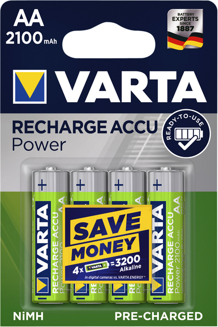 BATTERIJ OPLAADBAAR VARTA AA 2100MAH