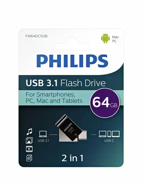 USB STICK 3.1 PHILIPS USB C 2IN1 64GB