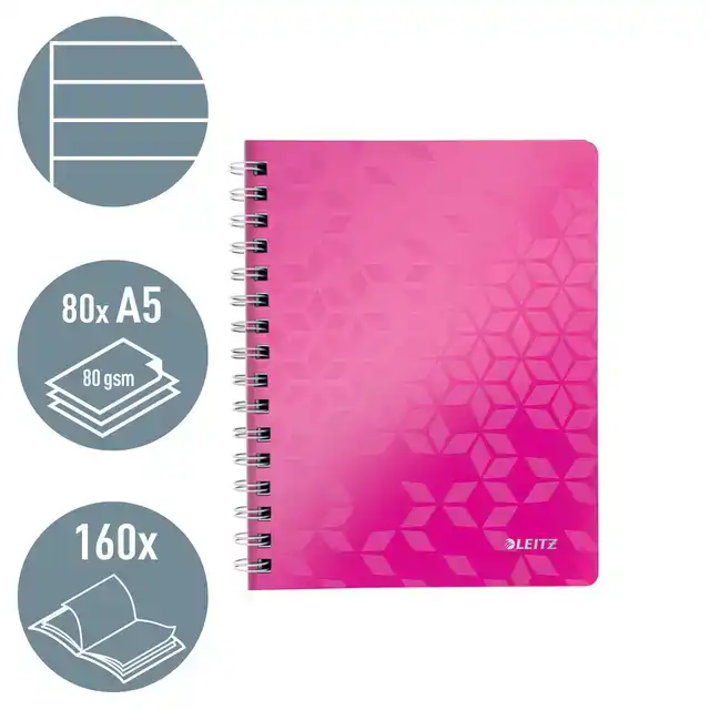 NOTITIEBOEK LEITZ WOW A5 SPIRAAL 160PG