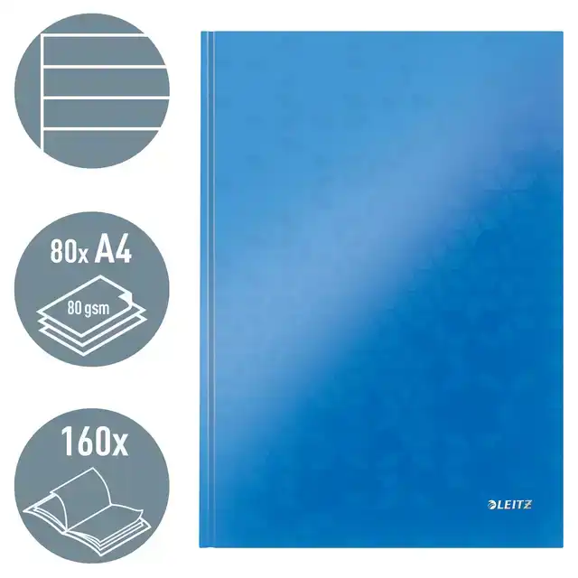 NOTITIEBOEK LEITZ WOW A4 LIJN 80V BLAUW