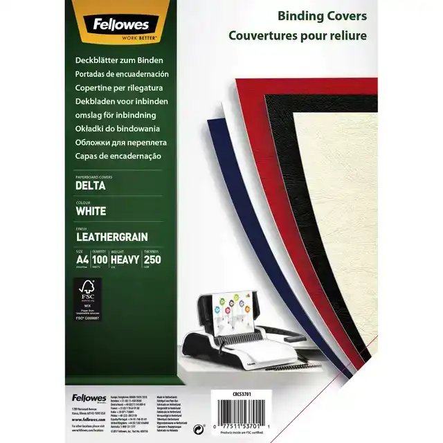 VOORBLAD FELLOWES A4 LEDERLOOK WIT