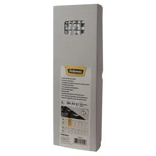 BINDRUG FELLOWES 8MM 21RINGS A4 WIT