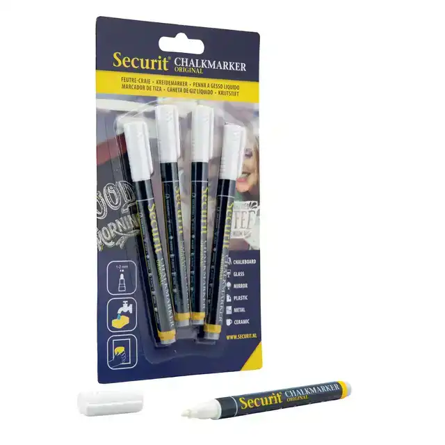 KRIJTSTIFT SECURIT SMA-100 ROND WIT CHALKMARKERS/WINDOW STENCILS