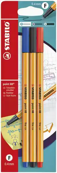 FINELINER STABILO POINT 88/3 F ASS 3ST