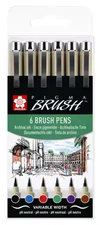 BRUSHPEN SAKURA PIGMA SET 6 KLEUREN