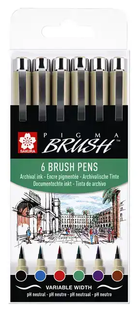 BRUSHPEN SAKURA PIGMA BRUSH SET 6 STUKS
