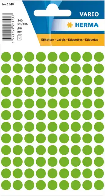 ETIKET HERMA 1848 ROND 8MM FLUOR GROEN