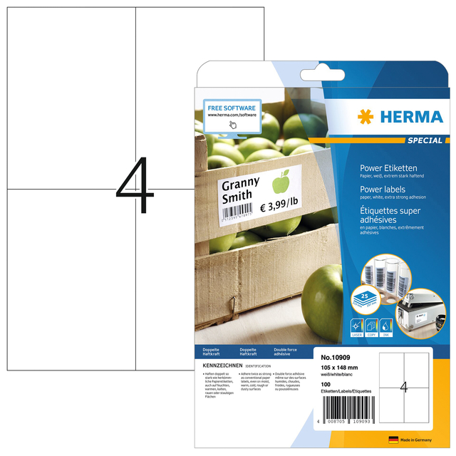 ETIKET HERMA POWER 10909 105X148MM WIT